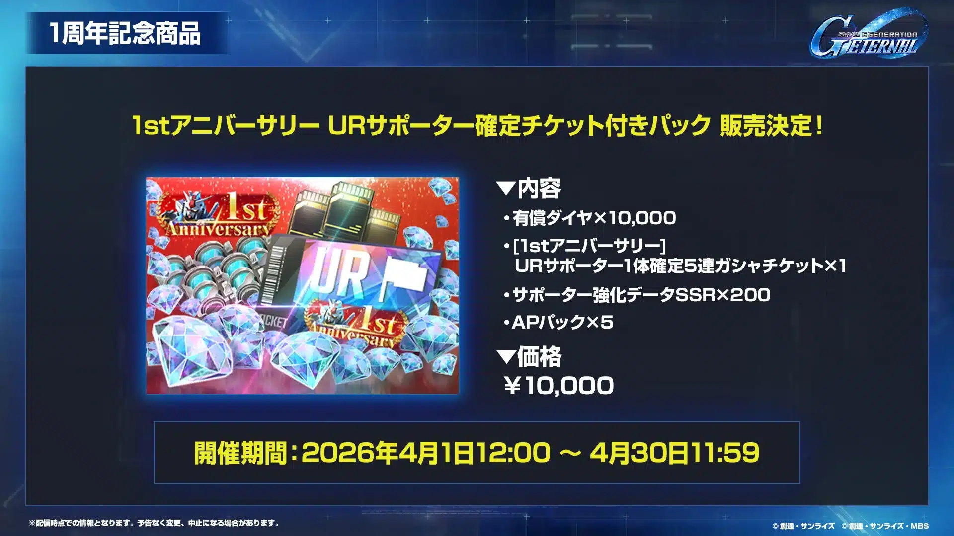 1stアニバーサリーURサポーター確定チケット付きパック