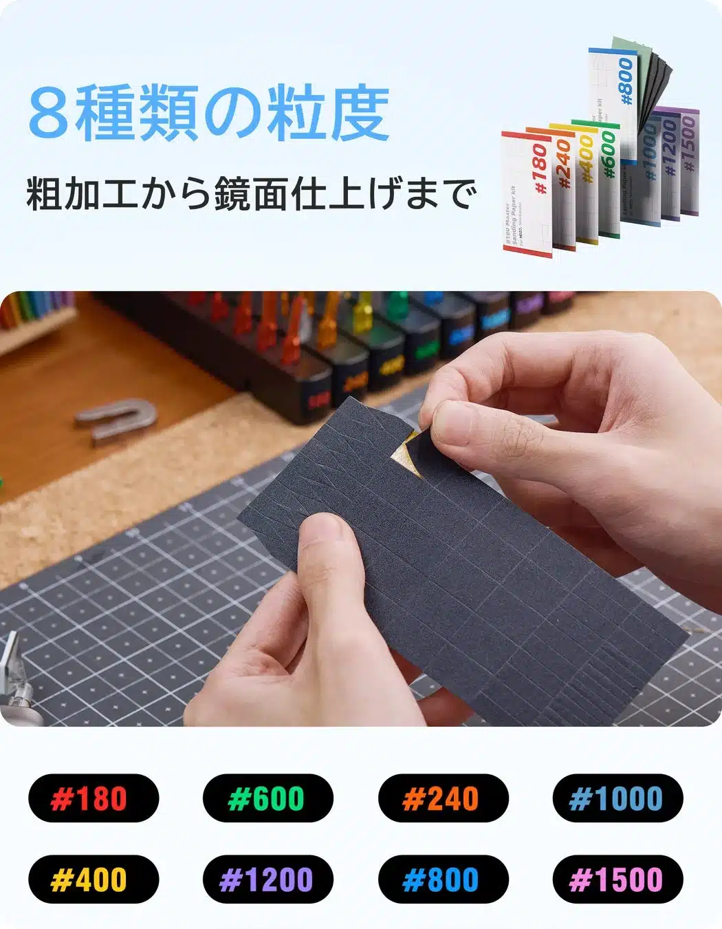 8種類の粒度を持つサンドペーパー