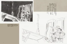 燃料補給のため惑星に立ち寄ったジョウとタロス、リッキーの鉛筆下絵と完成画